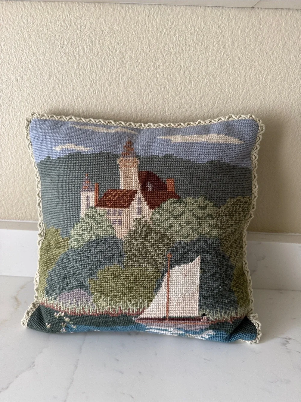 Vintage Needlepoint Accent Pillow Zippered